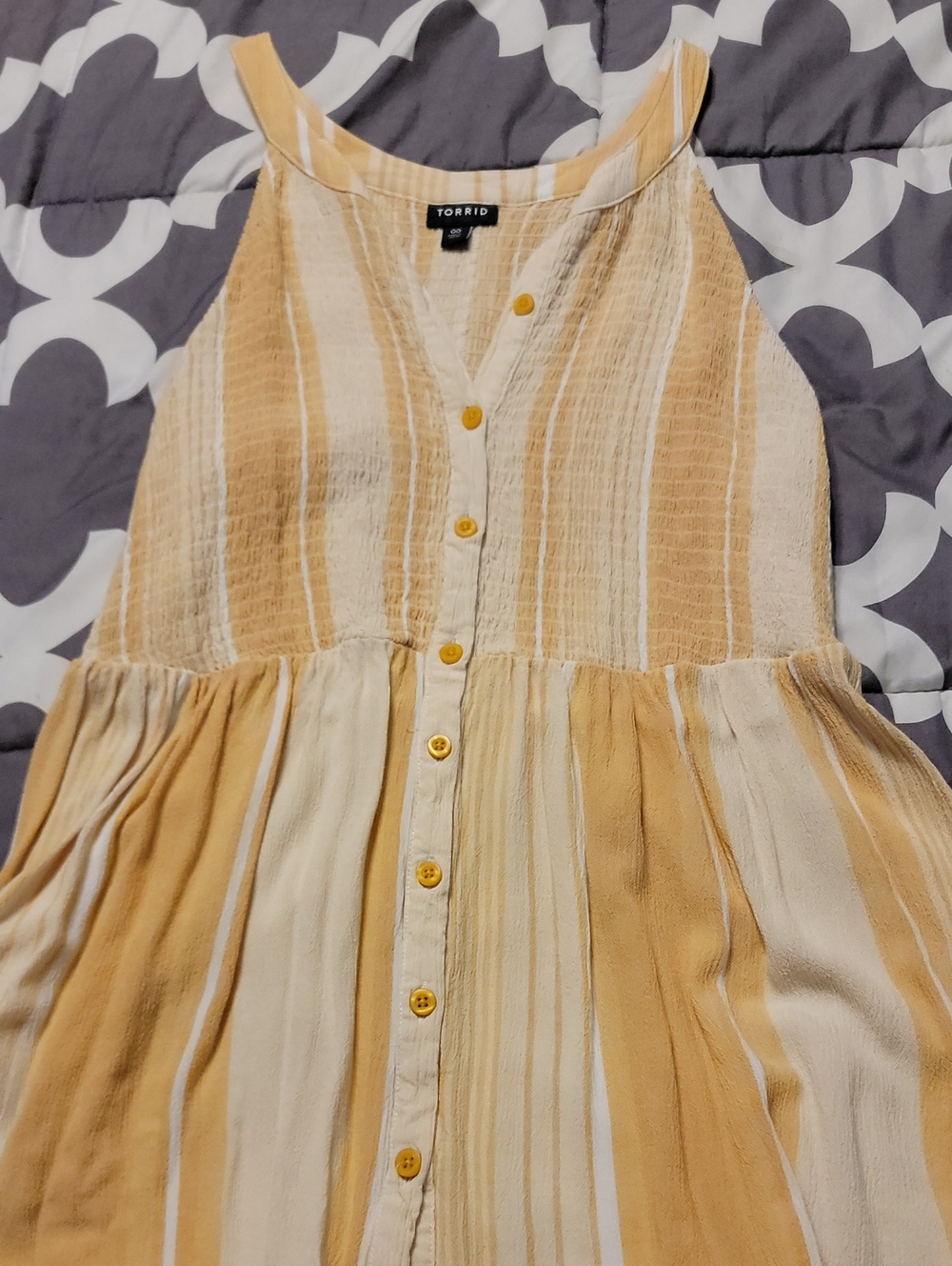 Torrid Size 00 Yellow and Cream Striped Button-Front Babydoll Top New Plus Size